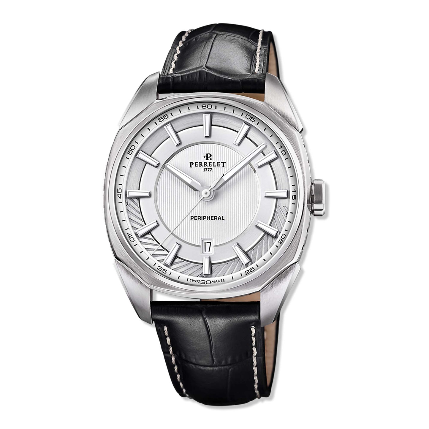Perrelet LAB Peripheral A1100/1 White Dial—where crisp minimalism meets Swiss innovation. A refined 3-hand watch with a signature peripheral rotor.