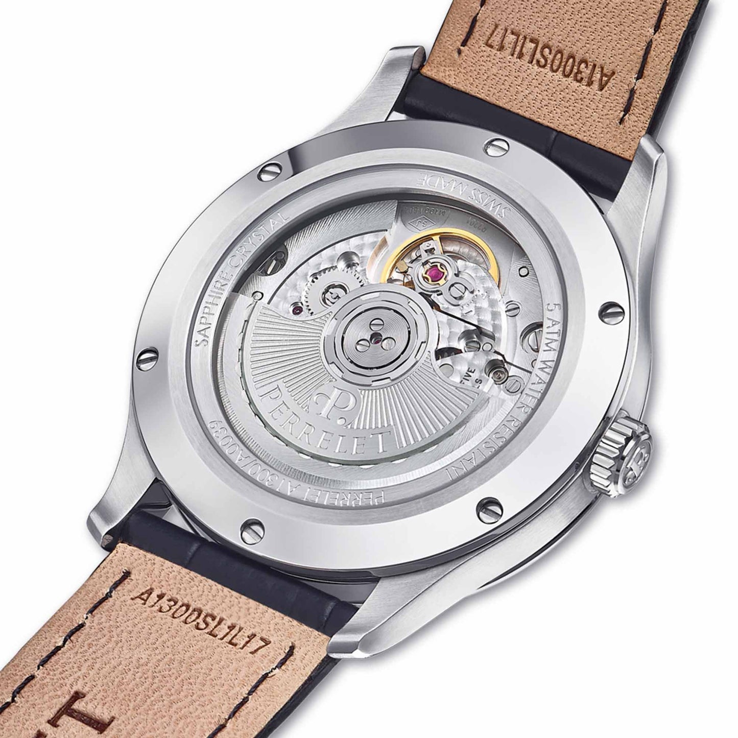 Perrelet WEEKEND A1302/E combines salmon dial charm with open heart precision for everyday sophistication.