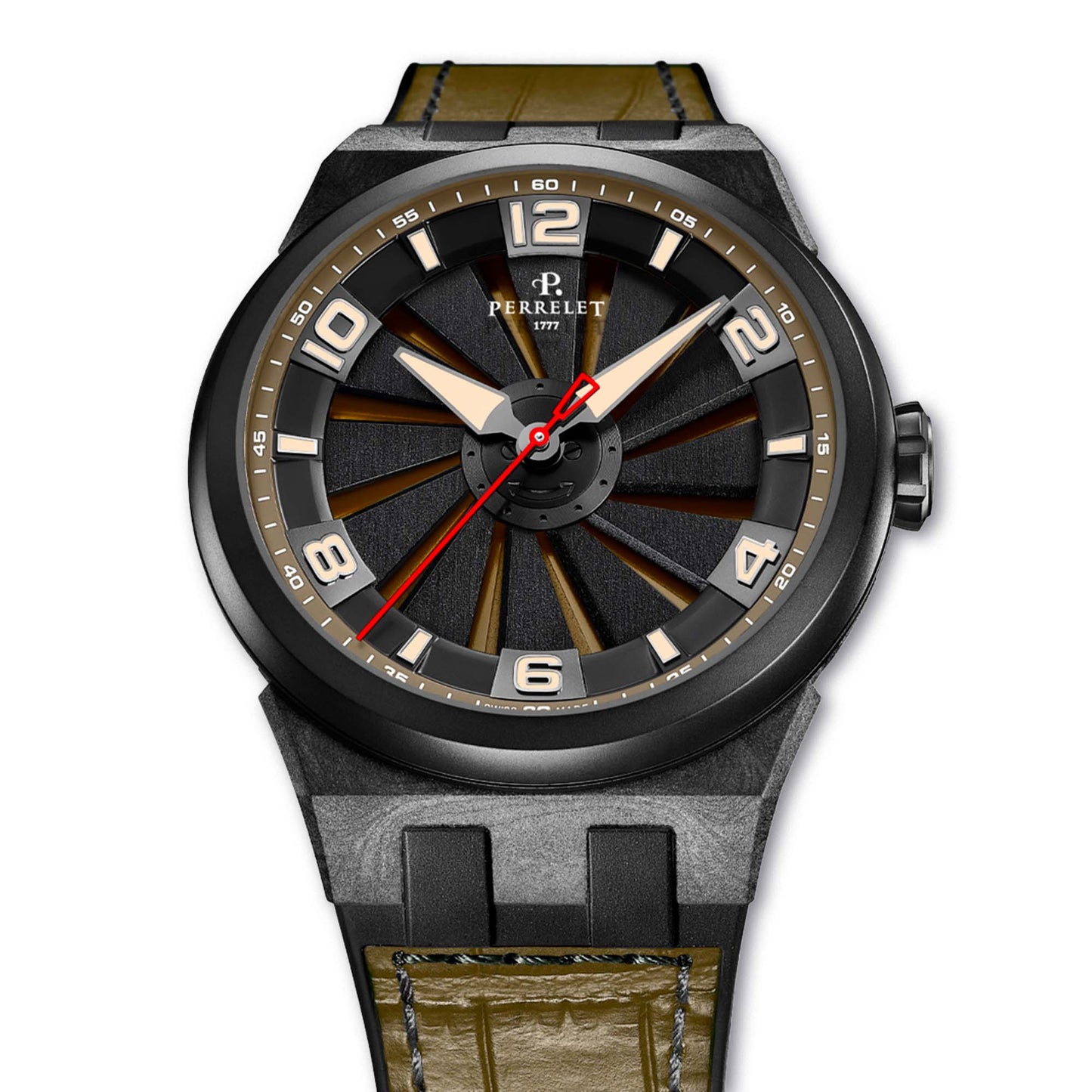 Perrelet A4065/8 fuses khaki aesthetics and carbon innovation into a striking kinetic wristwatch.