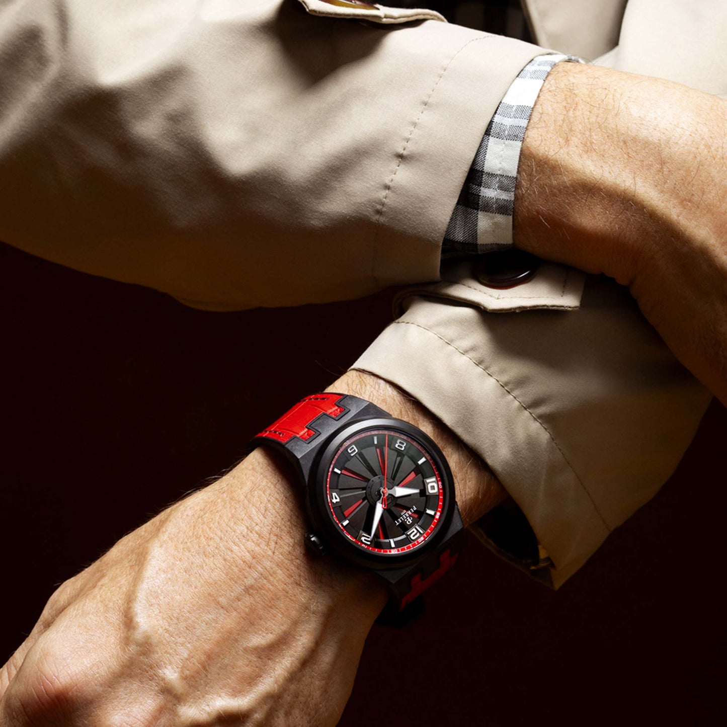 A4065/6 TURBINE Red combines Swiss automatic movement, a carbon case, and a vivid red turbine for standout style.