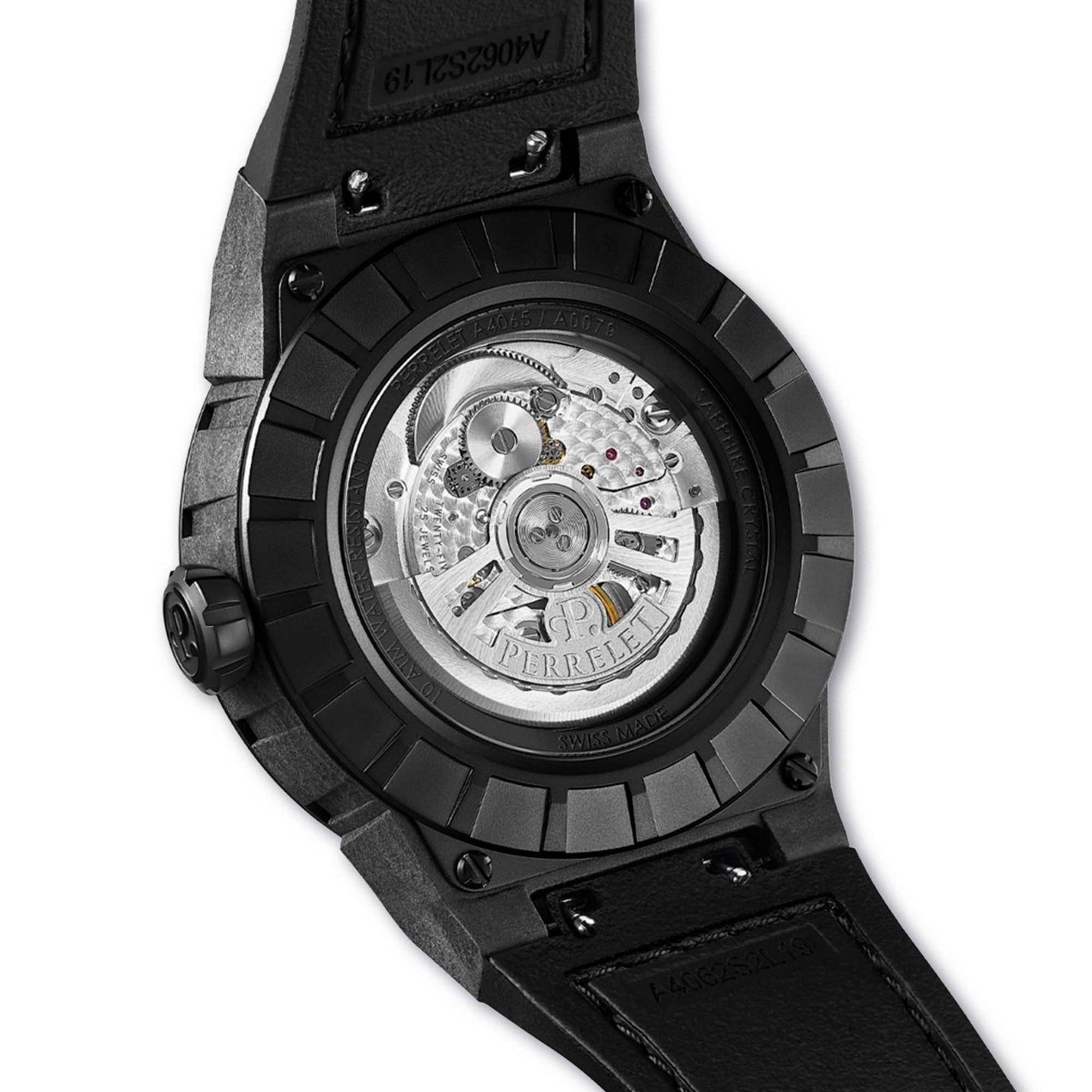 Experience motion and color with the Perrelet TURBINE A4065/7 – carbon case and vivid yellow turbine.