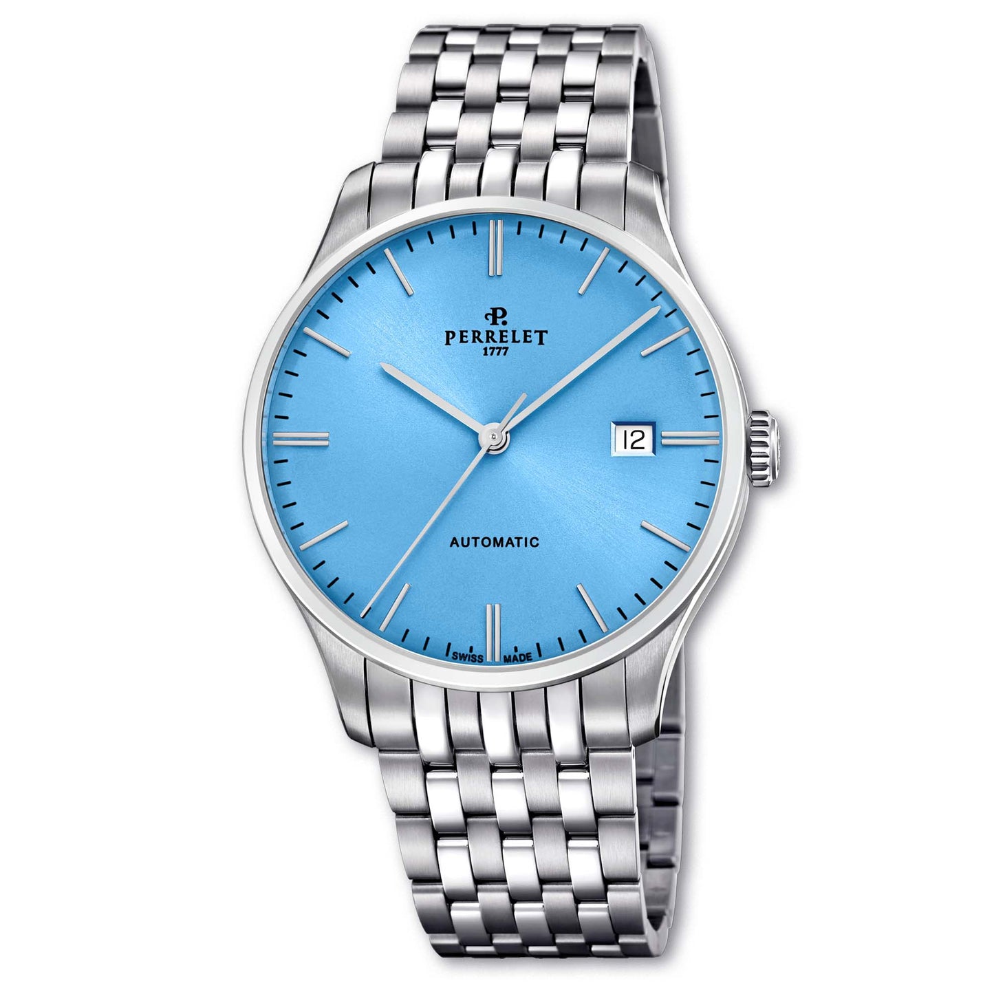 Perrelet WEEKEND A1300/B blends soft ice blue tones with classic Swiss craftsmanship and clean aesthetics.