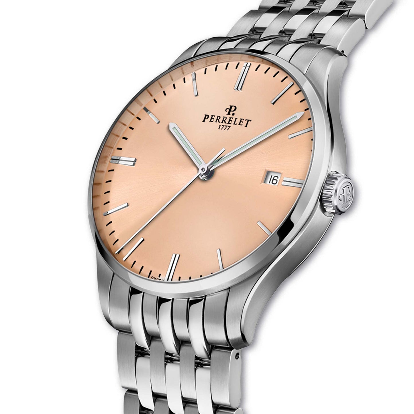 The Perrelet WEEKEND A1300/F pairs a salmon dial with sleek design and Swiss craftsmanship for everyday sophistication.