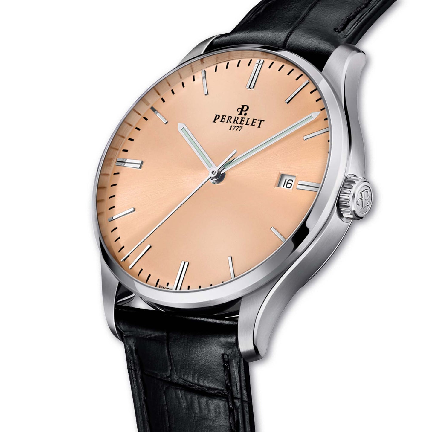 Explore the Perrelet WEEKEND 3 Hands A1300/G with salmon dial – Swiss-made precision meets refined everyday luxury.
