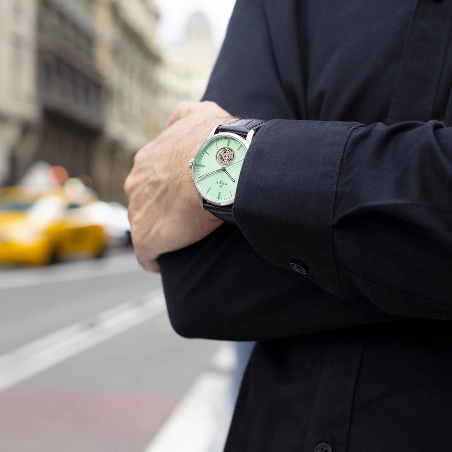 WEEKEND Open Heart A1302/C blends modern mint tones with visible mechanics for a fresh take on classic Swiss watchmaking.