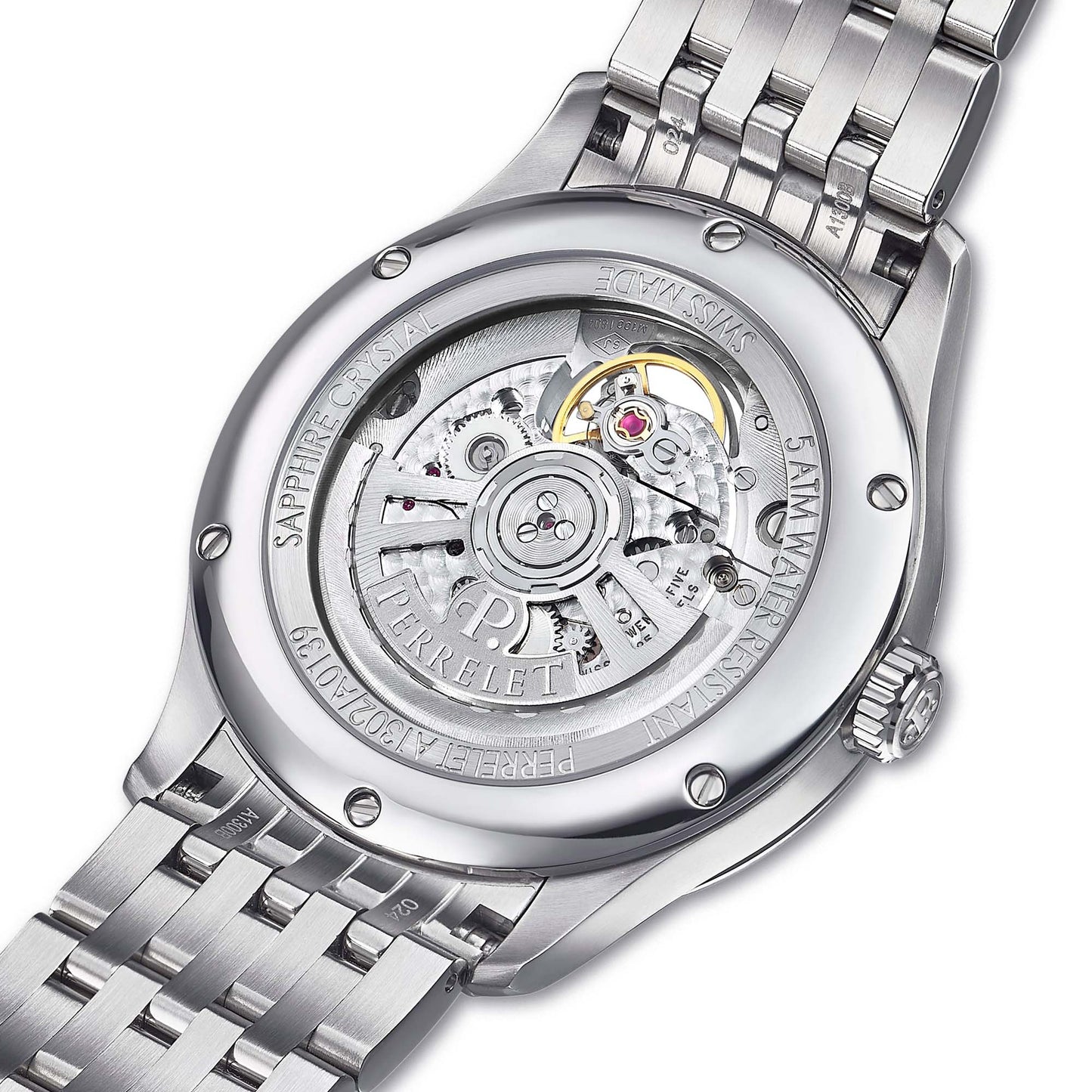 WEEKEND Open Heart A1302/9 features a cool ice blue dial and visible mechanics, shown in detail from dial to caseback.