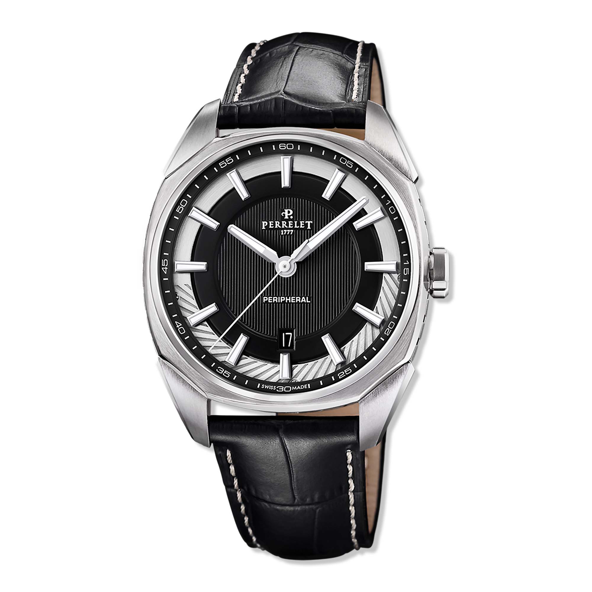 Perrelet LAB Peripheral A1100/3 in black—where stealthy aesthetics meet Swiss precision. Featuring a minimalist 3-hand display and peripheral rotor movement.
