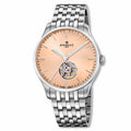 Perrelet A1302/D features a warm salmon open heart dial, blending vintage charm with Swiss automatic precision.