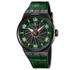 Perrelet A4065/4 Turbine Carbon spins with forest green flair and bold carbon fiber case design.