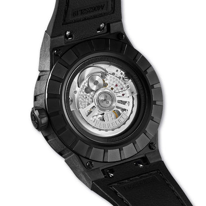 Perrelet A4065/5 delivers kinetic energy and Swiss precision with a carbon case and icy blue turbine blades.