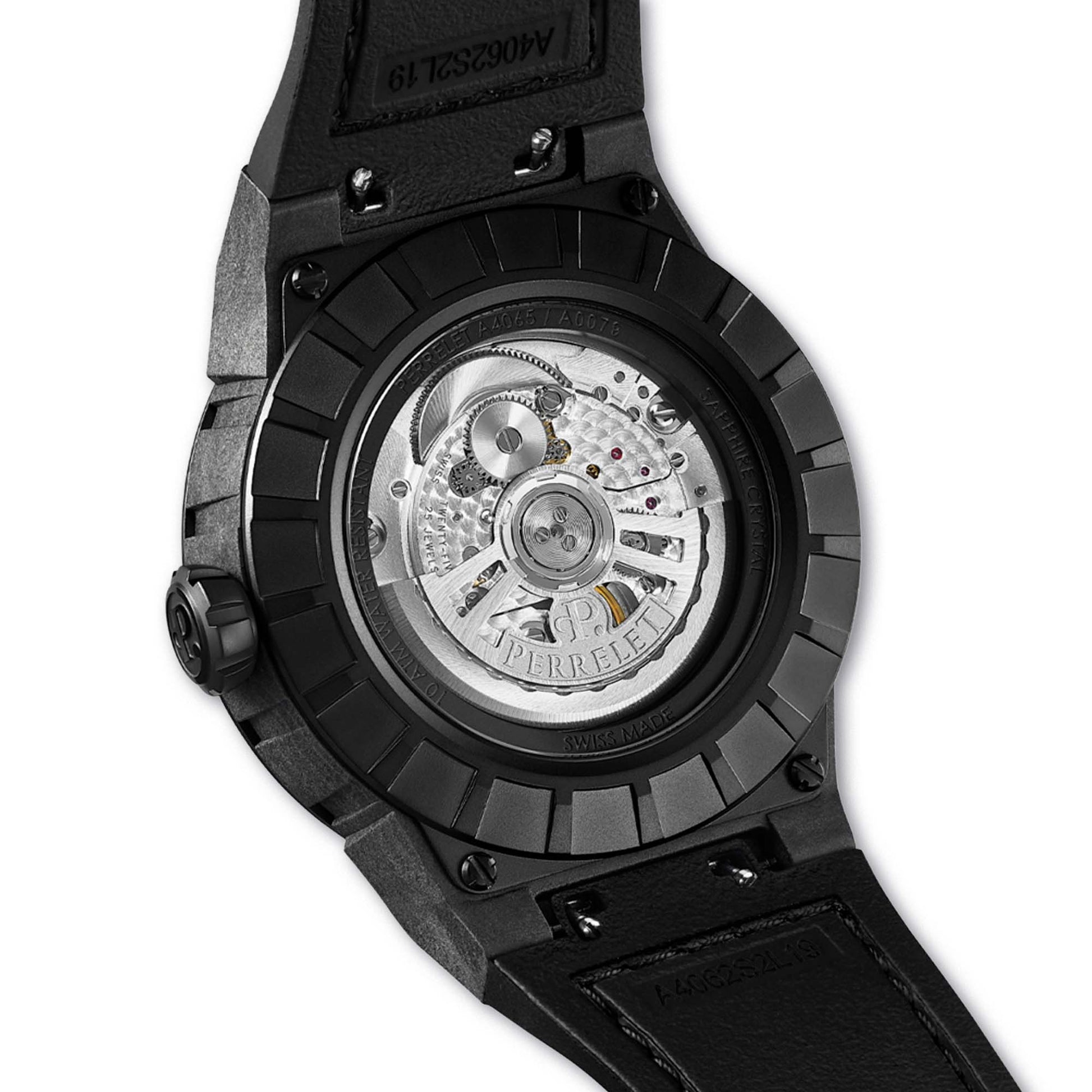The Perrelet A4065/6 stuns with a red turbine dial, carbon case, and signature spinning blade design.