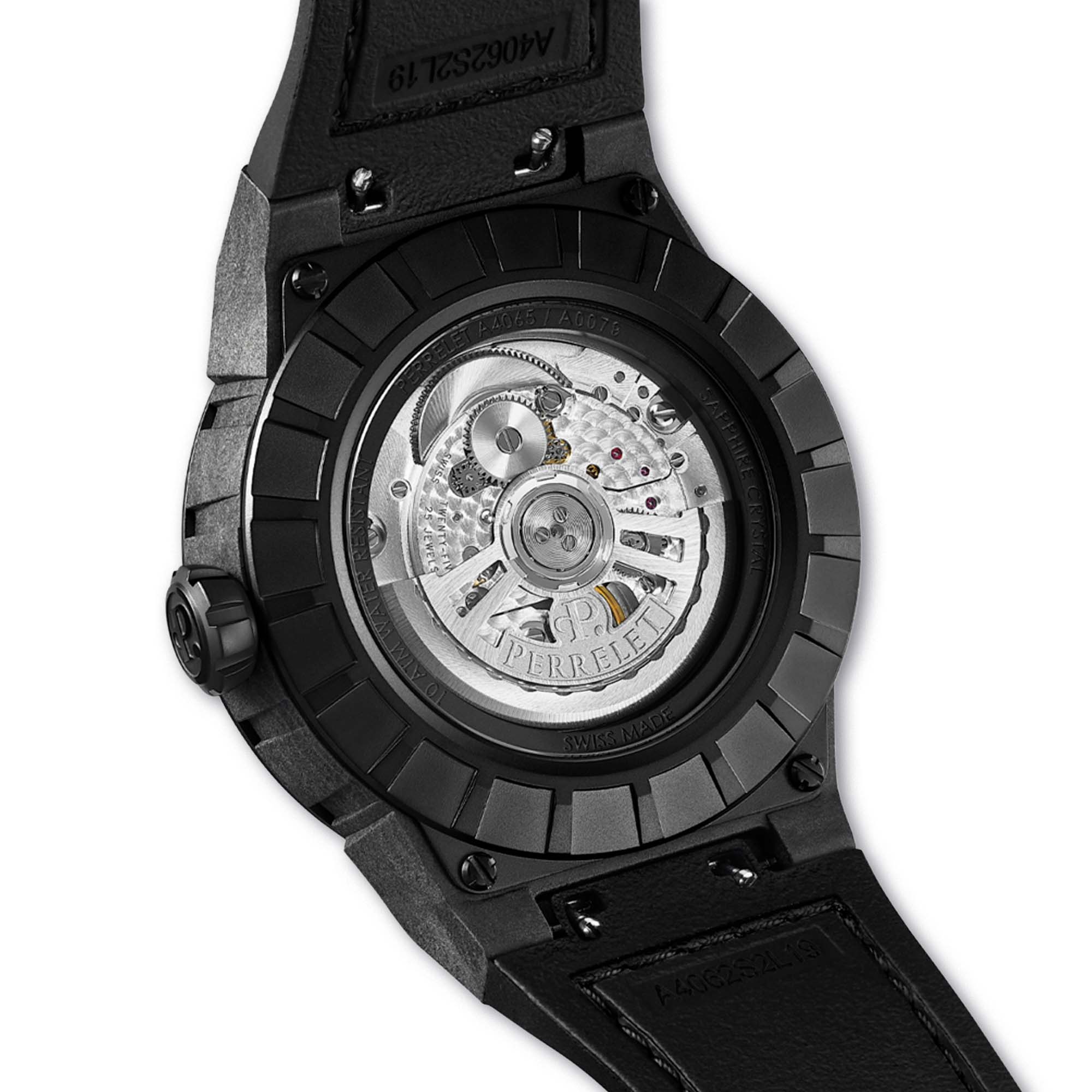 The Perrelet A4065/6 stuns with a red turbine dial, carbon case, and signature spinning blade design.