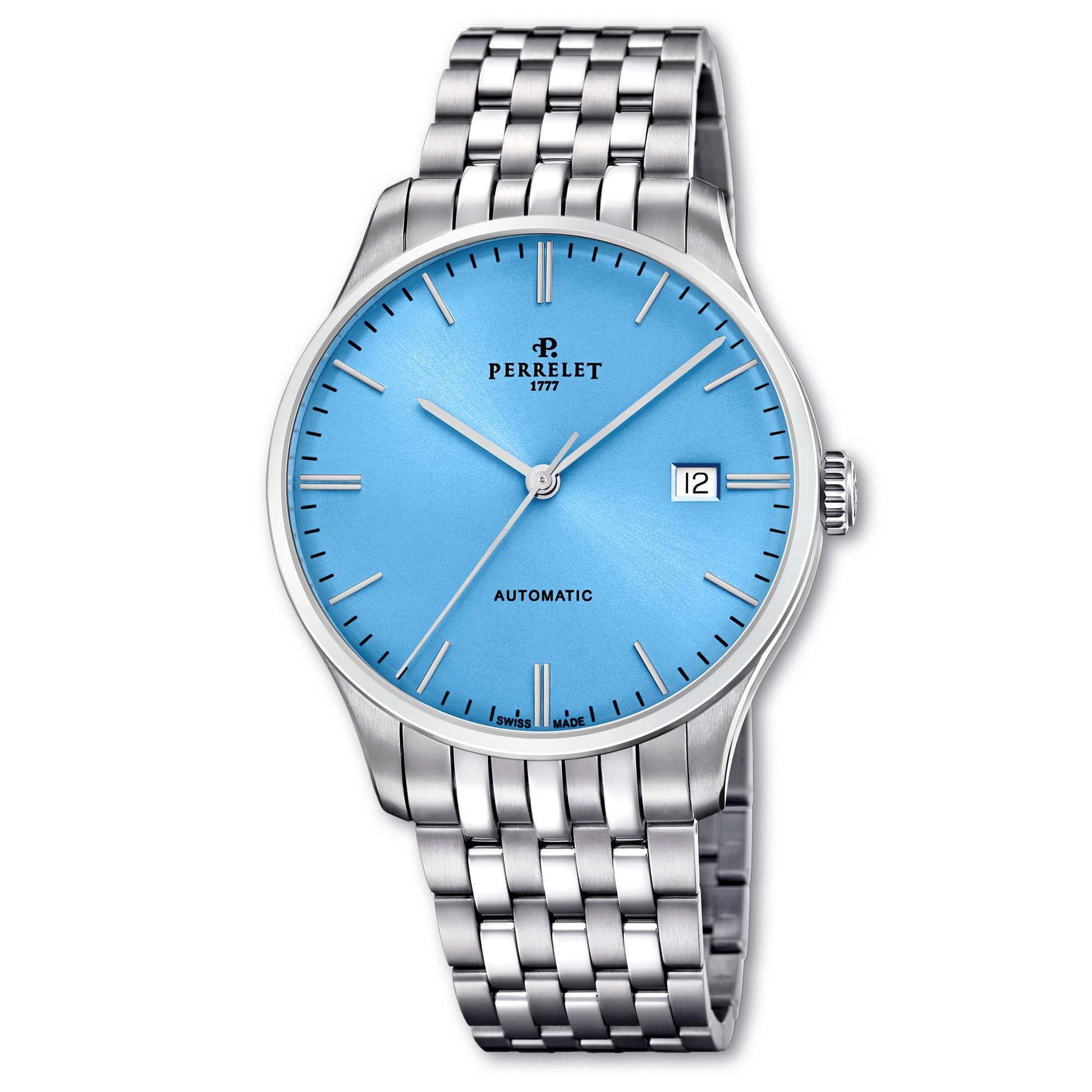 Perrelet WEEKEND A1300/B blends soft ice blue tones with classic Swiss craftsmanship and clean aesthetics.