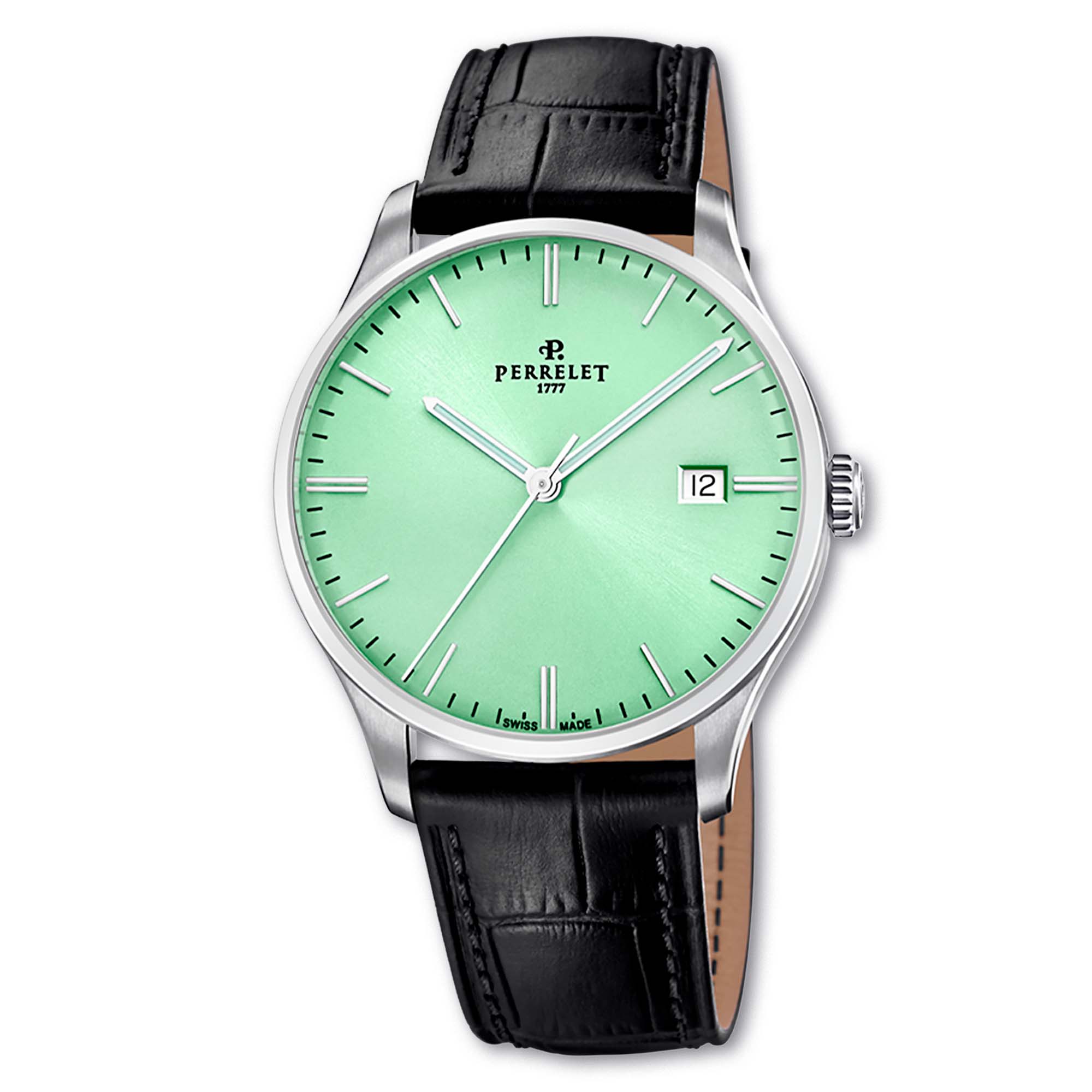 Perrelet A1300/E brings fresh style with its mint green dial and classic 3-hand Swiss automatic movement.