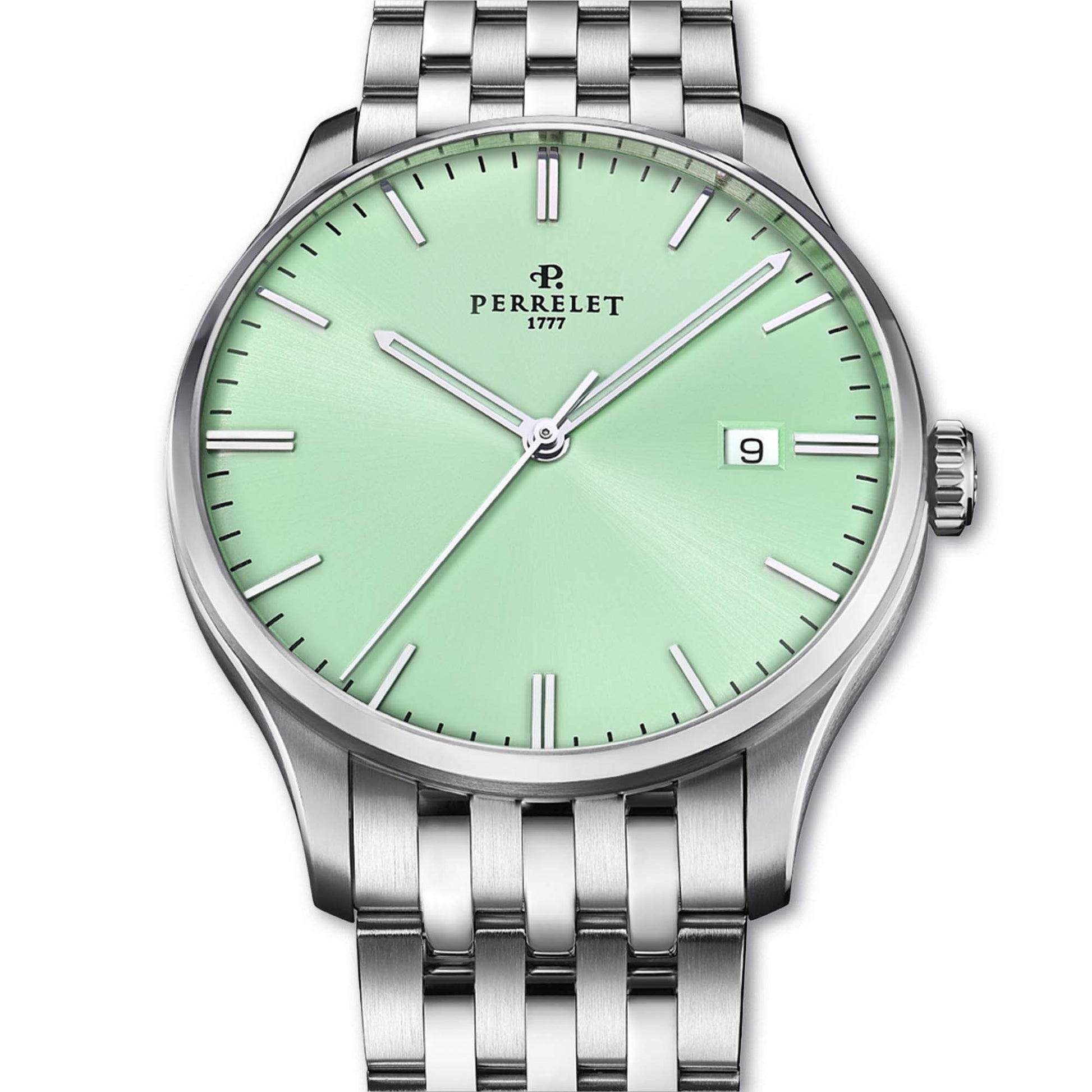 Stand out with the Perrelet A1300/D – mint green charm, 3-hand display, and Swiss watchmaking finesse.