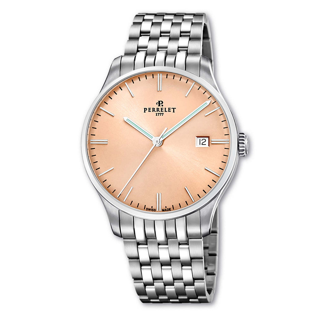 Perrelet WEEKEND A1300/F in salmon offers refined style with a warm dial tone and Swiss automatic precision.