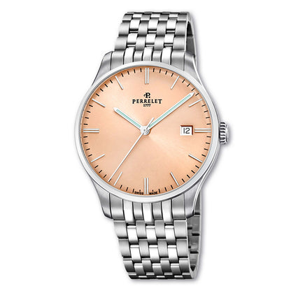 Perrelet WEEKEND A1300/F in salmon offers refined style with a warm dial tone and Swiss automatic precision.