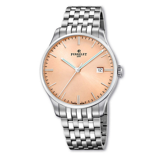 Perrelet WEEKEND A1300/F in salmon offers refined style with a warm dial tone and Swiss automatic precision.