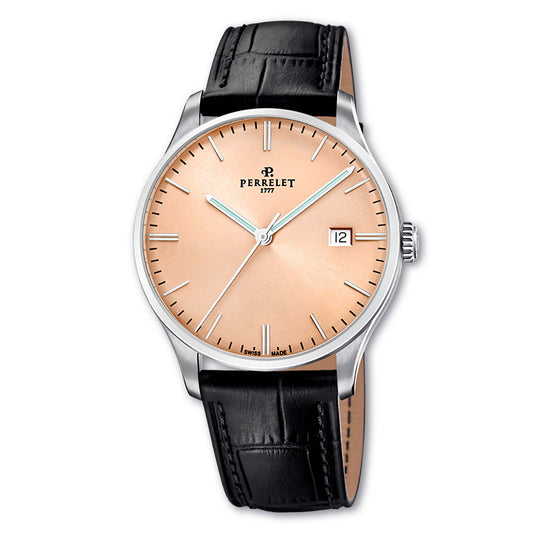 Discover the Perrelet WEEKEND 3 Hands Salmon A1300/G – classic Swiss elegance with a striking salmon dial and automatic movement.