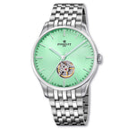 Perrelet A1302/B features a refreshing mint green open heart dial paired with Swiss automatic movement.