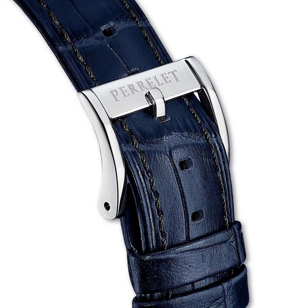 The A1302/A by Perrelet offers everyday luxury with a cool ice blue open heart dial and visible Swiss craftsmanship.