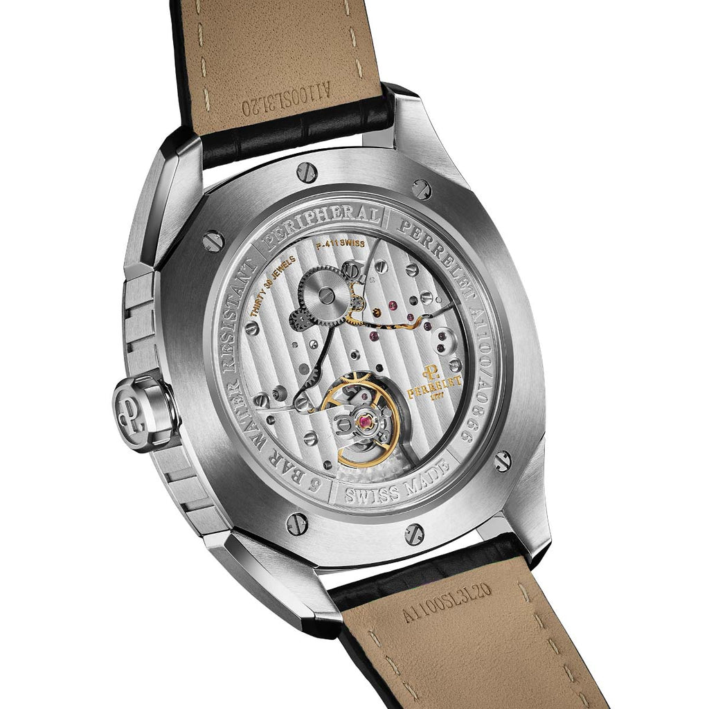 Discover the purity of the Perrelet A1100/3 LAB Peripheral with its white dial and clean 3-hand layout. Swiss-made elegance with modern mechanical design.watch.