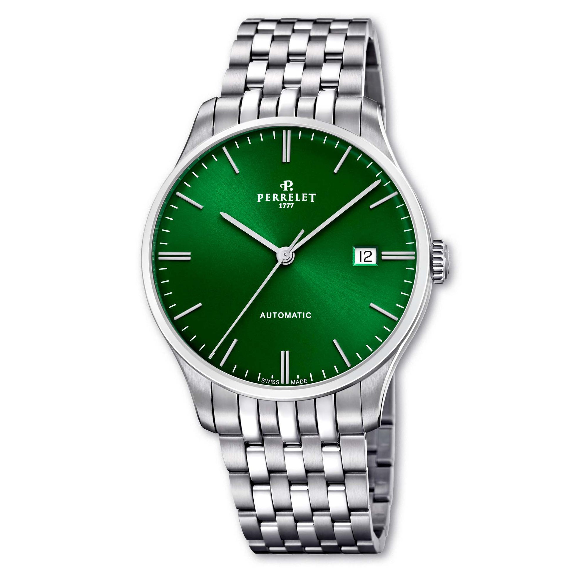 The Perrelet WEEKEND A1300/9 stands out with a deep green dial and refined 3-hand automatic display.