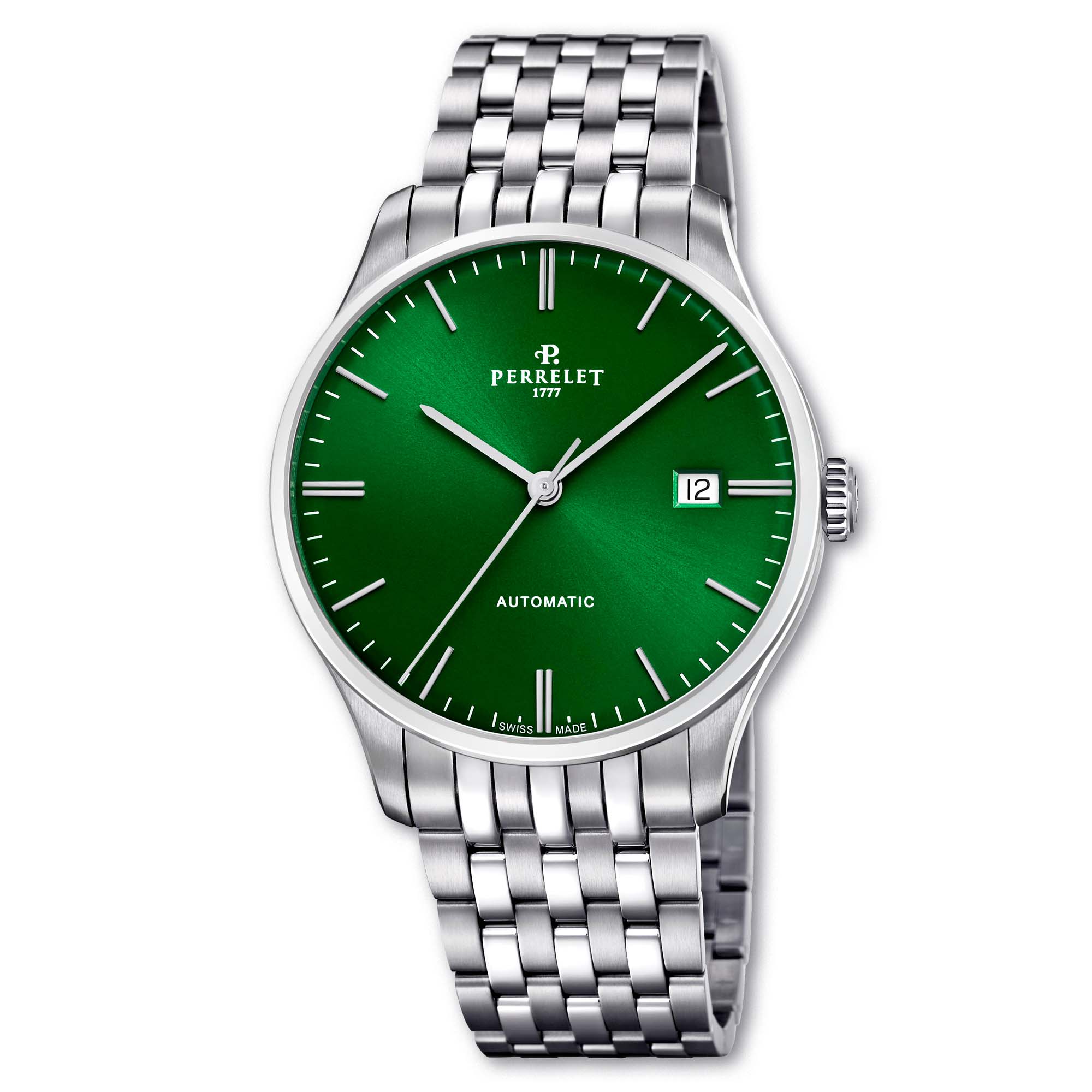 The Perrelet WEEKEND A1300/9 stands out with a deep green dial and refined 3-hand automatic display.