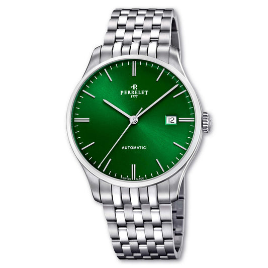 The Perrelet WEEKEND A1300/9 stands out with a deep green dial and refined 3-hand automatic display.
